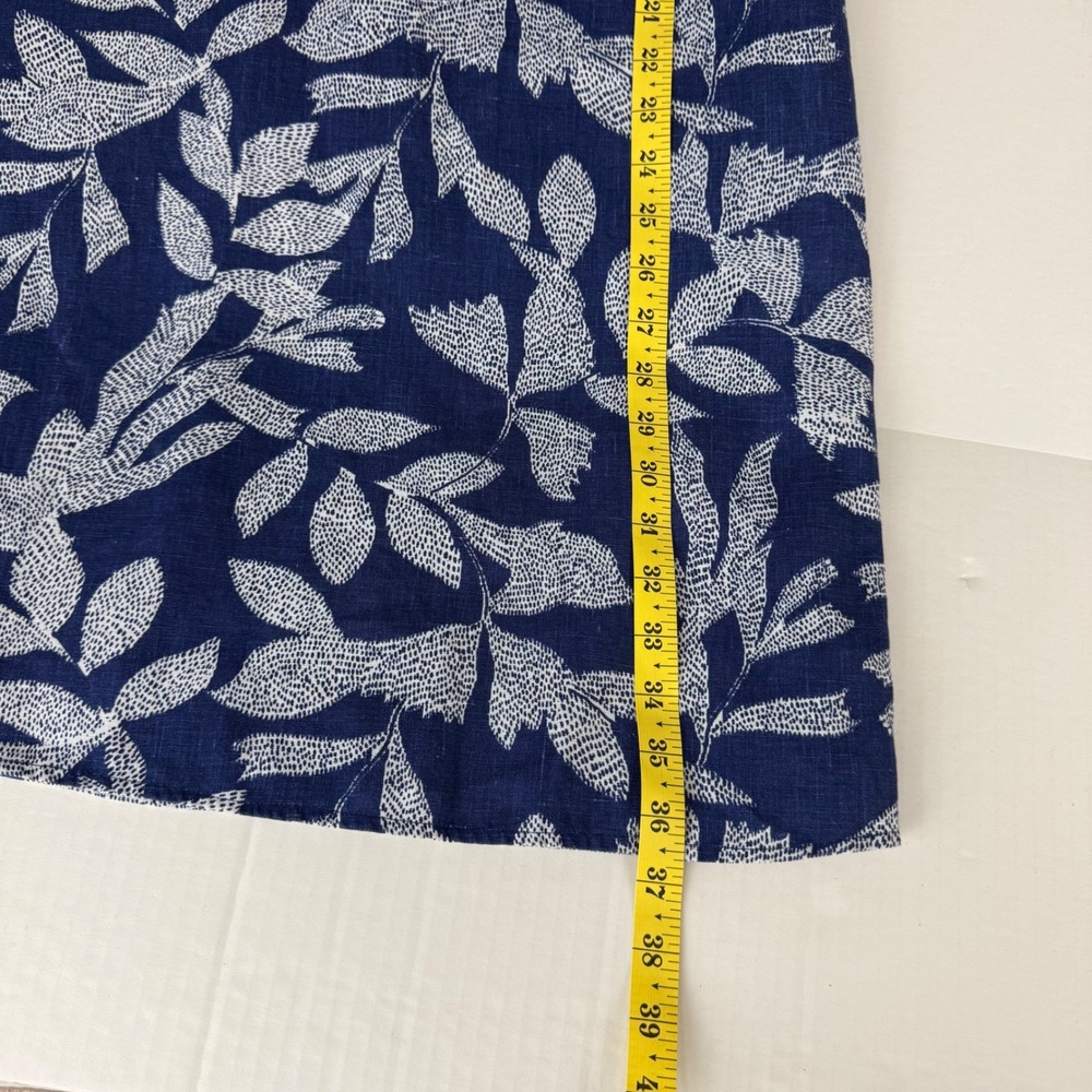 Chicos Navy Blue White Linen Botanical Leaf Print Shirt Dress Size 00 US 2 - Picture 7 of 9